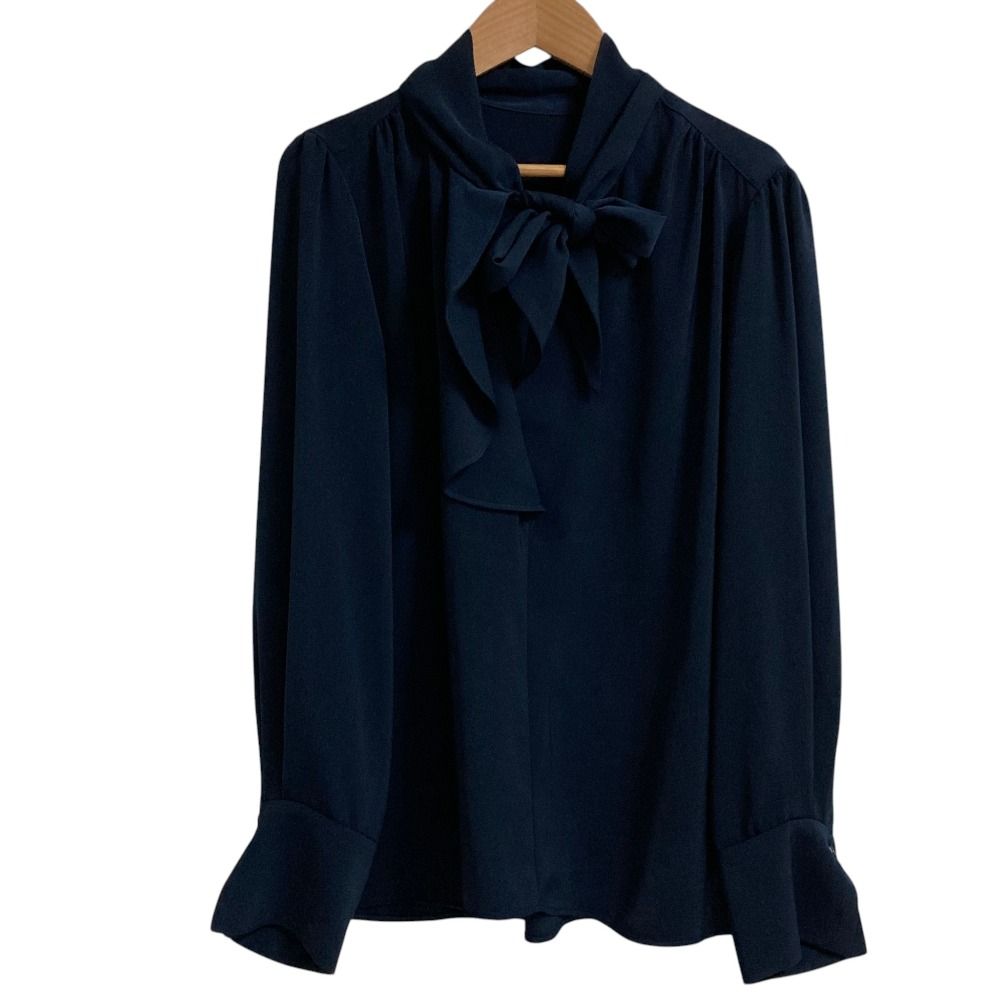 美品 25AW NOBLE ノーブル ロイヤルサテンボウタイブラウス フリーサイズ ネイビー レディース 古着 中古 USED