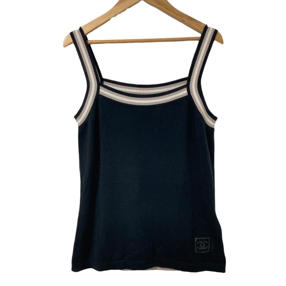 良品 CHANEL シャネル 08P スポーツライン ココマーク ニット セーター P33382K00794 サイズ38 ブラック レディース 古着 中古 USED