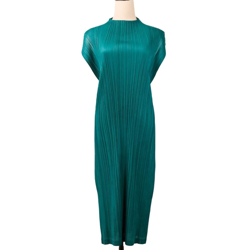 美品 PLEATS PLEASE ISSEY MIYAKE プリーツプリーズ イッセイミヤケ ドレス ロング ワンピース PP13-JH682 サイズ3 グリーン レディース 古着 中古 USED