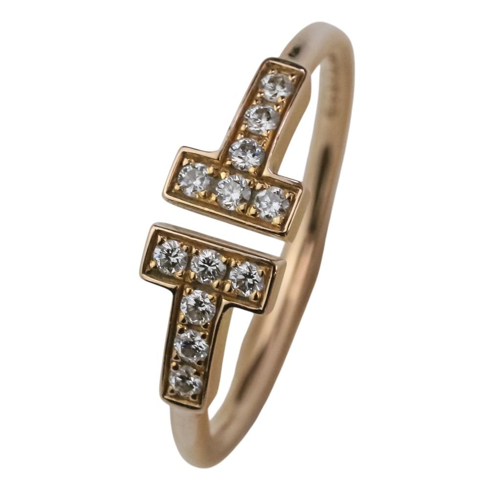 美品 Tiffany & Co. ティファニー Tワイヤー ダイヤモンド K18 リング 指輪 13号 イエローゴールド レディース 古着 中古 USED