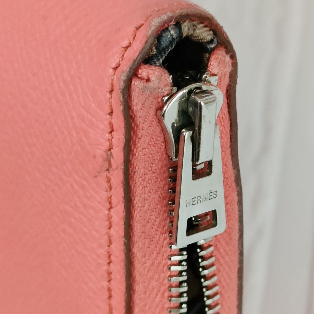良品 HERMES エルメス レザー シルクイン アザップ ラウンドファスナー 