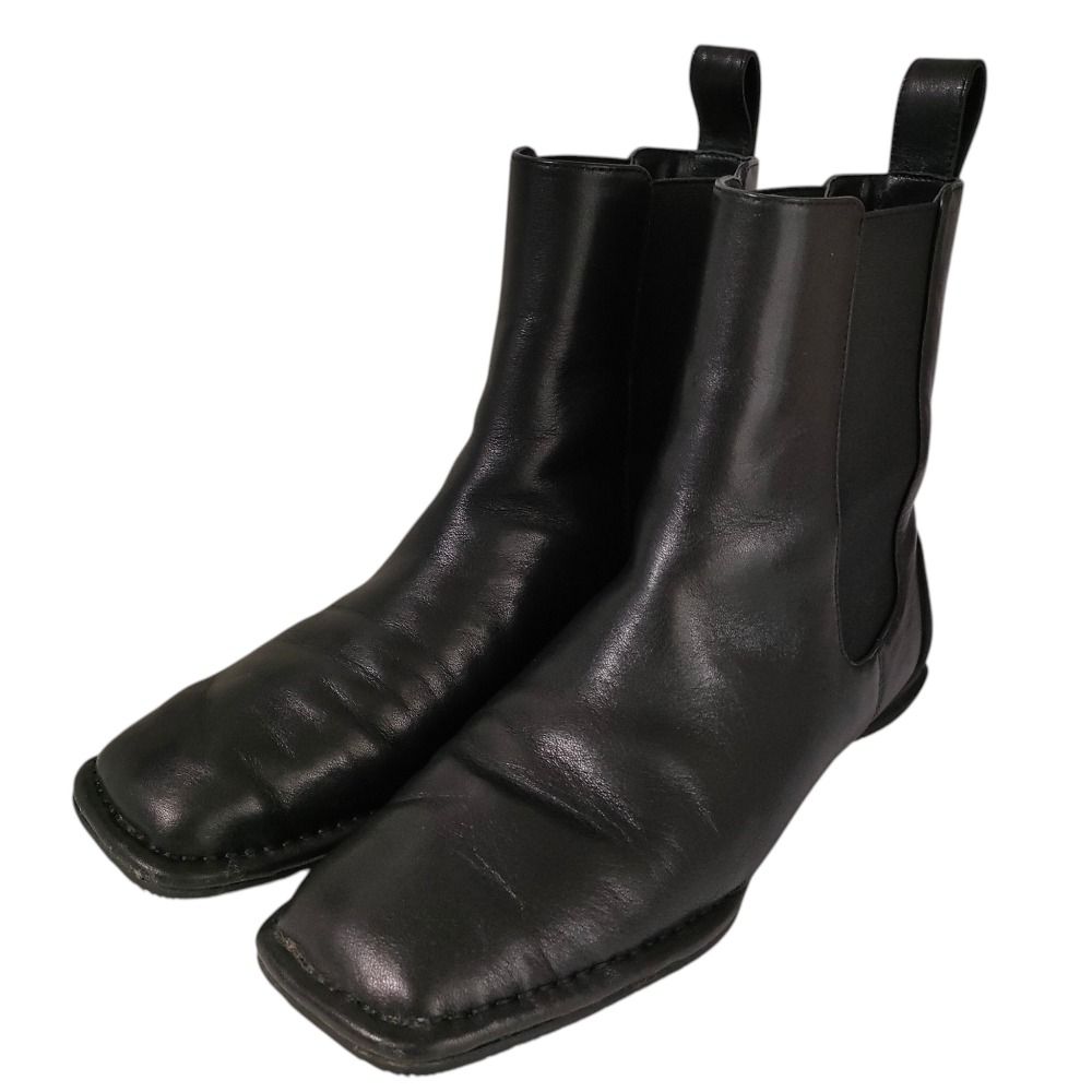 美品 SHISEI シーセイ レザー スクエアトゥ サイドゴア ショートブーツ 24014S サイズ36 23cm相当 ブラック レディース 古着 中古 USED