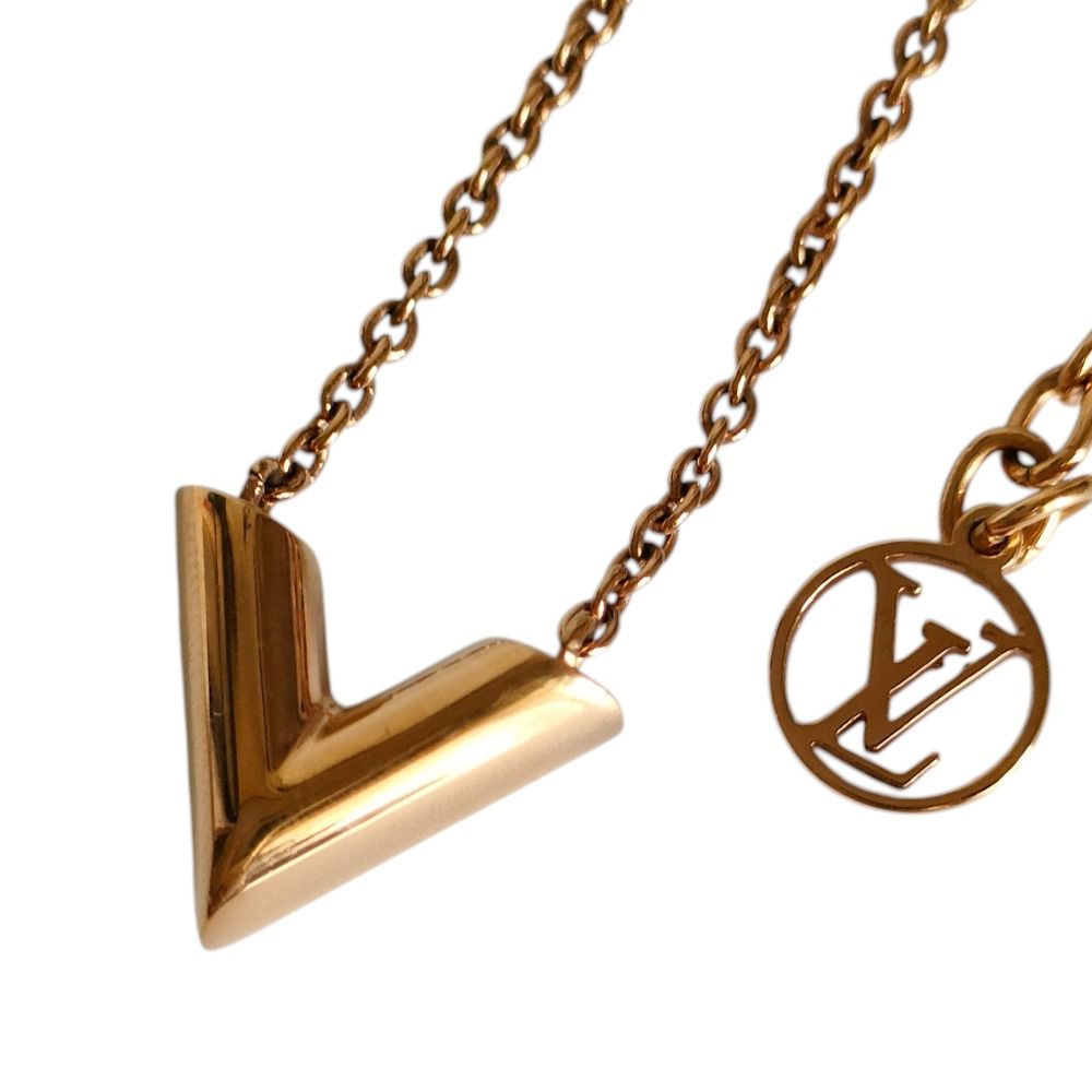 美品 LOUIS VUITTON ルイヴィトン エセンシャルV チェーン ペンダント ネックレス M61083 ゴールドカラー レディース 古着 中古 USED