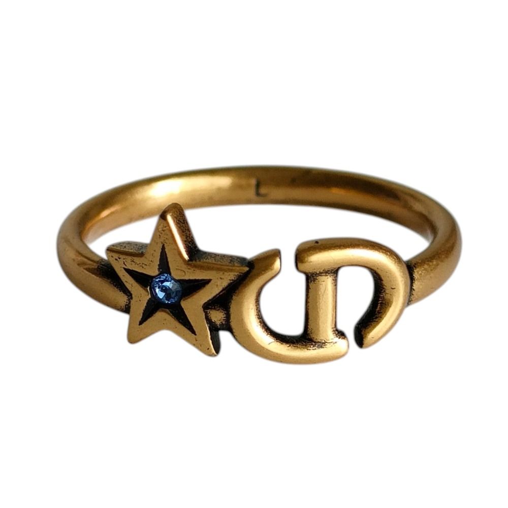 美品 DIOR ディオール ラッキーチャーム 星 スターリング 指輪 アクセサリー L 13号相当 箱付き ゴールドカラー レディース 古着 中古 USED