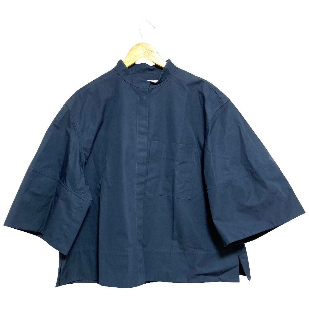 24SS JIL SANDER ジルサンダー ハーフスリーブ バンドカラーシャツ J02DL0163 サイズ40 ネイビー レディース 古着 中古 USED