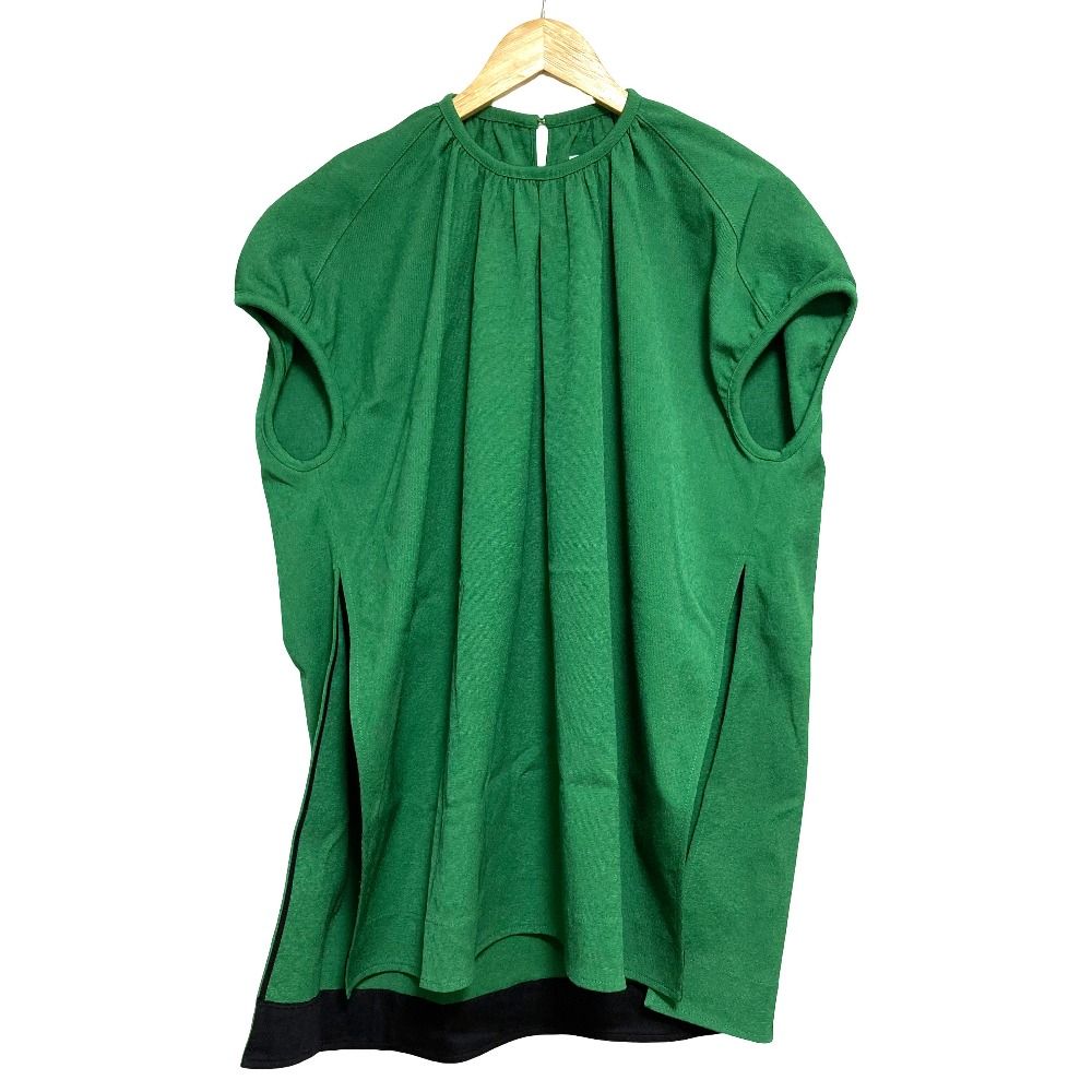 美品 JIL SANDER ジルサンダー サイドスリット ノースリーブチュニック KKJWNS0054 サイズ34 グリーン レディース 古着 中古 USED