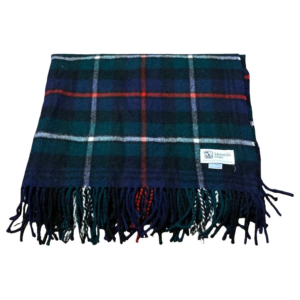 美品 Johnstons of Elgin ジョンストンズオブエルガン チェック カシミヤ 大判 ストール グリーン ネイビー レディース 古着 中古 USED