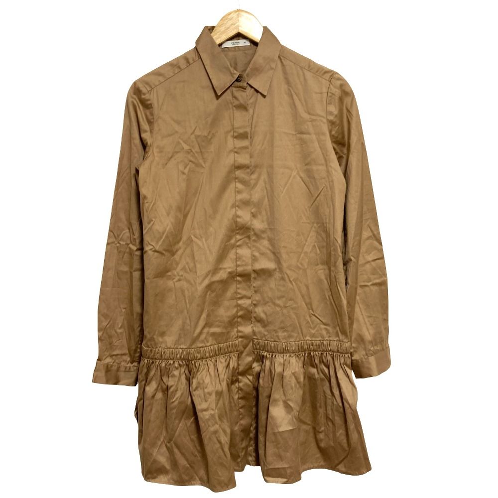 美品 PRADA プラダ ロングスリーブ ギャザー シャツワンピース チュニック サイズ40 ベージュ レディース 古着 中古 USED