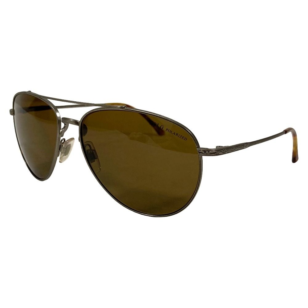 美品 RALPH LAUREN ラルフローレン メタルフレーム サングラス PH3094 シルバーカラー ブラウン メンズ レディース 古着 中古 USED