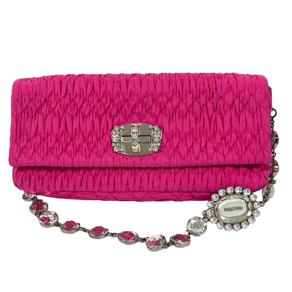 美品 Miu Miu ミュウミュウ ナッパ クリスタル マテラッセ ビジュー 2way ショルダーバッグ ピンク レディース 古着 中古 USED