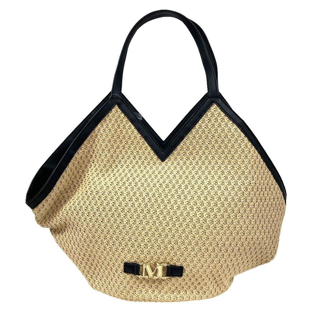 美品 24SS Max Mara マックスマーラ LUIGIBEACH MM ルイジビーチ トートバッグ ナチュラル ブラック レディース 古着 中古 USED