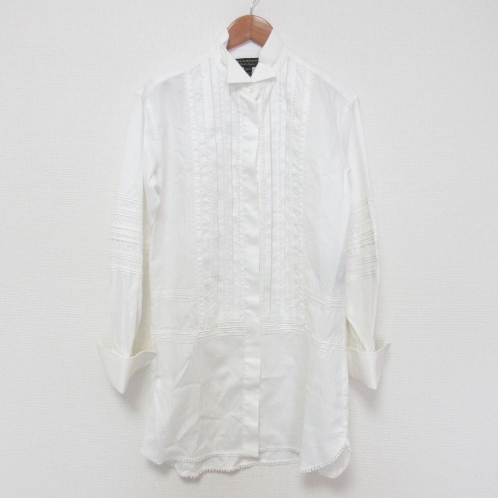 良品 BURBERRY LONDON ENGLAND バーバリーロンドンイングランド レース切替 ロングスリーブ シャツワンピース UK6 ホワイト レディース 古着 中古 USED