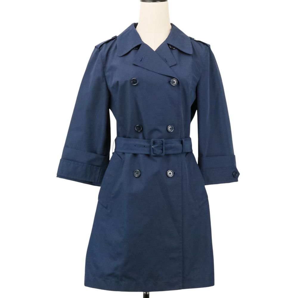 良品 PRADA プラダ コットンポリ ベルテッド トレンチコート 40 ネイビー レディース 古着 中古 USED