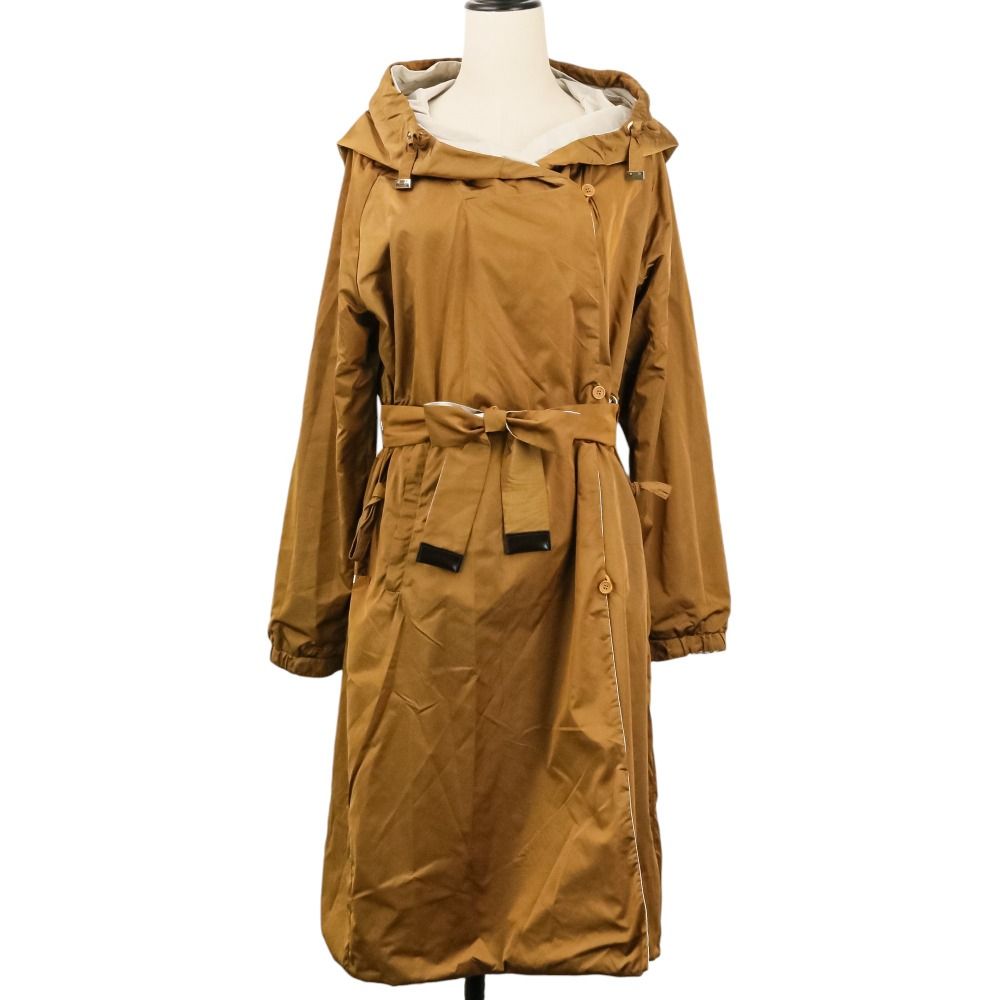 美品 MAX MARA THE CUBE マックスマーラ ザキューブ リバーシブル ナイロン フーデッドコート 902113076 40 ブラウン グレー レディース 古着 中古 USED