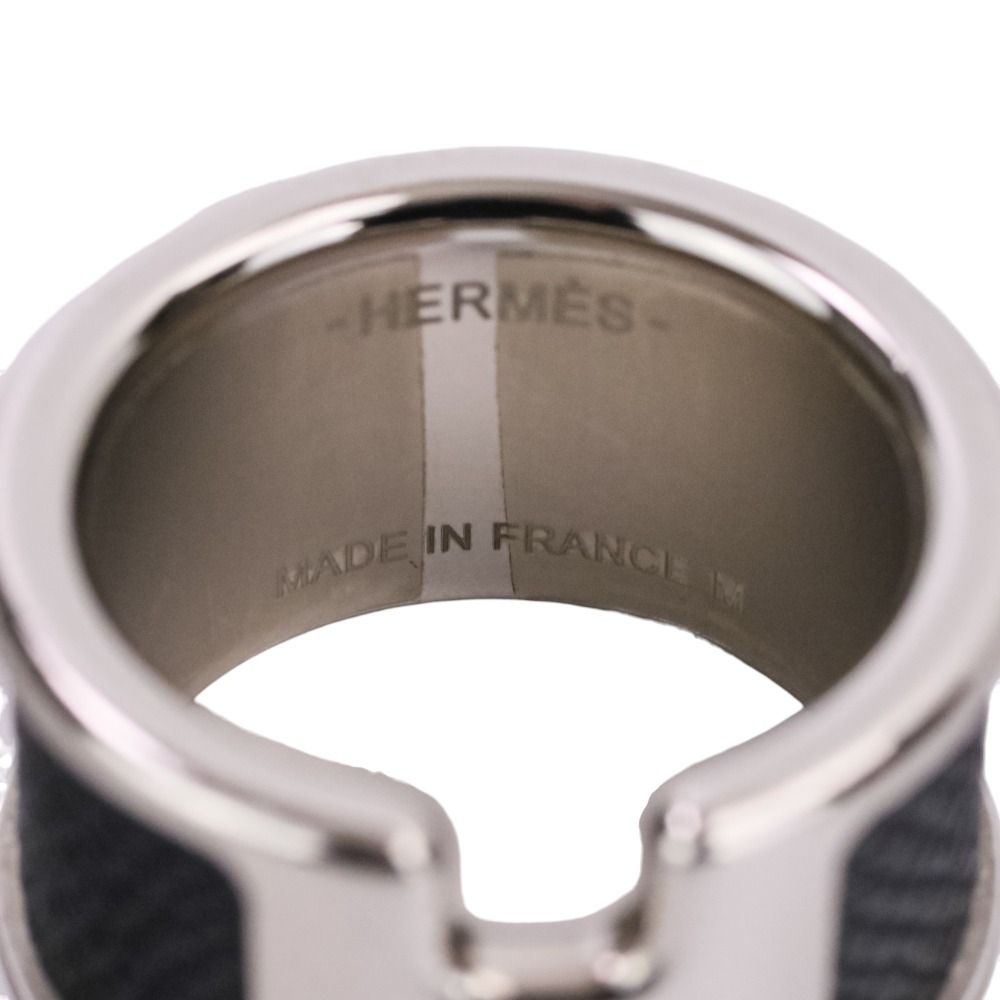 美品 Hermes エルメス オランプPM レザー×メタル リング 指輪 14号相当