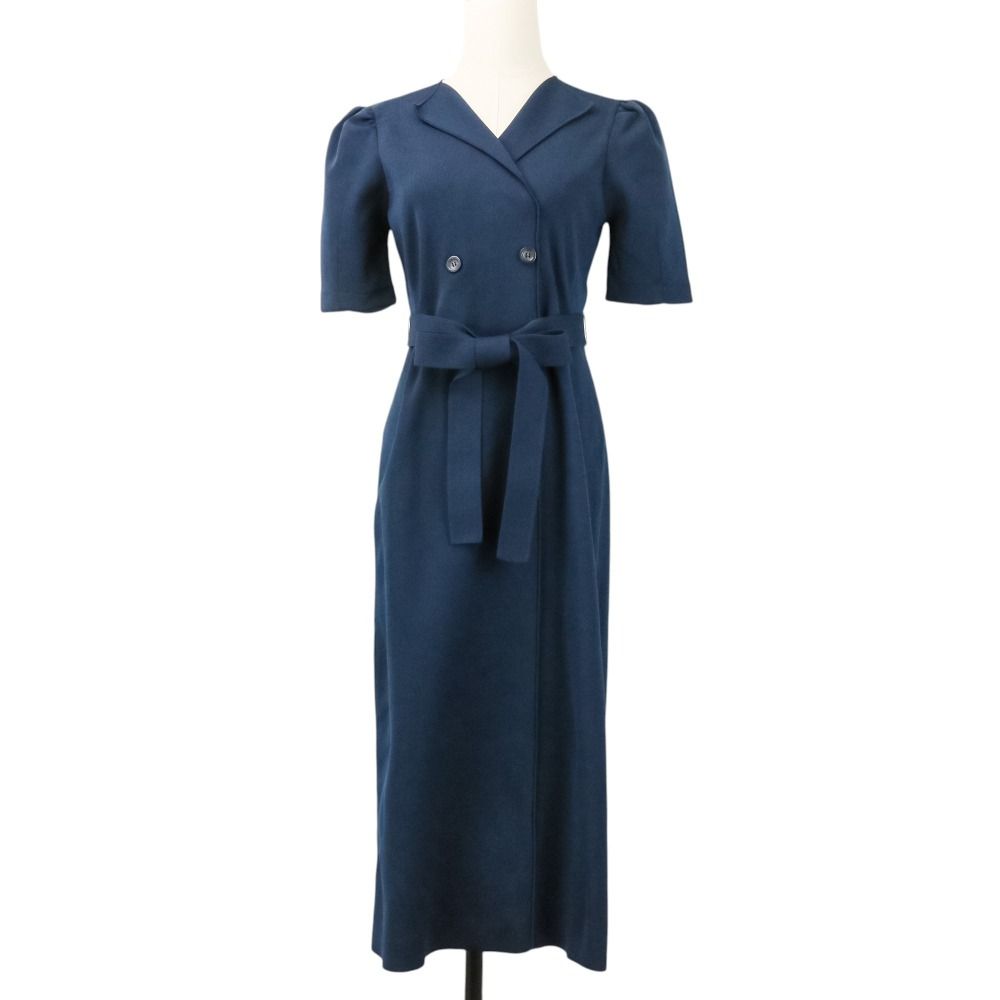 良品 24SS CELFORD セルフォード ロング トレンチ風ニットタイトワンピース CWNO241112 36 ネイビー レディース 古着 中古 USED