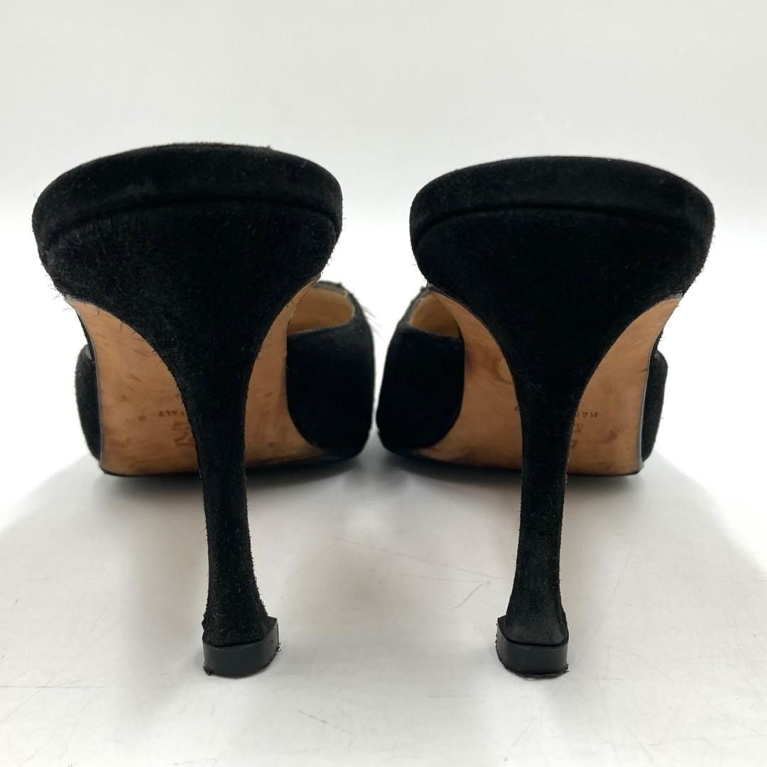 マノロブラニク サンダル 37 スエード 羽 ブラック イタリア製 MANOLO
