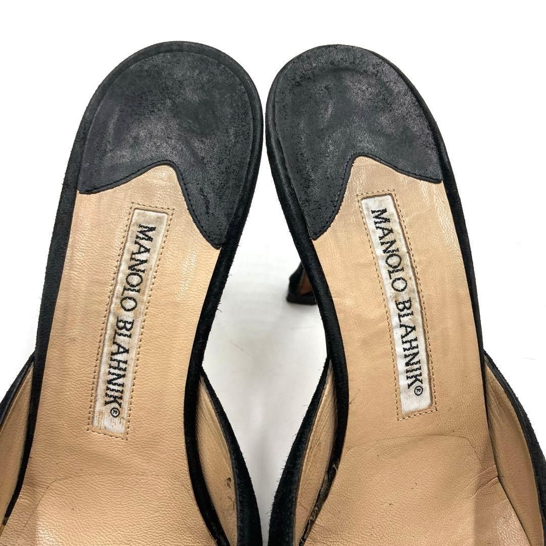 マノロブラニク サンダル 37 スエード 羽 ブラック イタリア製 MANOLO