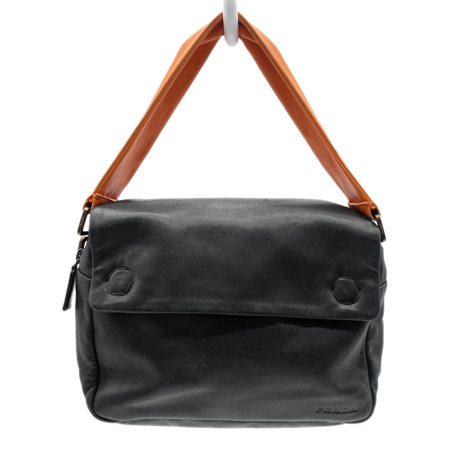 PRADA プラダ リポーター レクタングル ハンドバッグ 肩掛け レザー ブラック レディース 【中古】