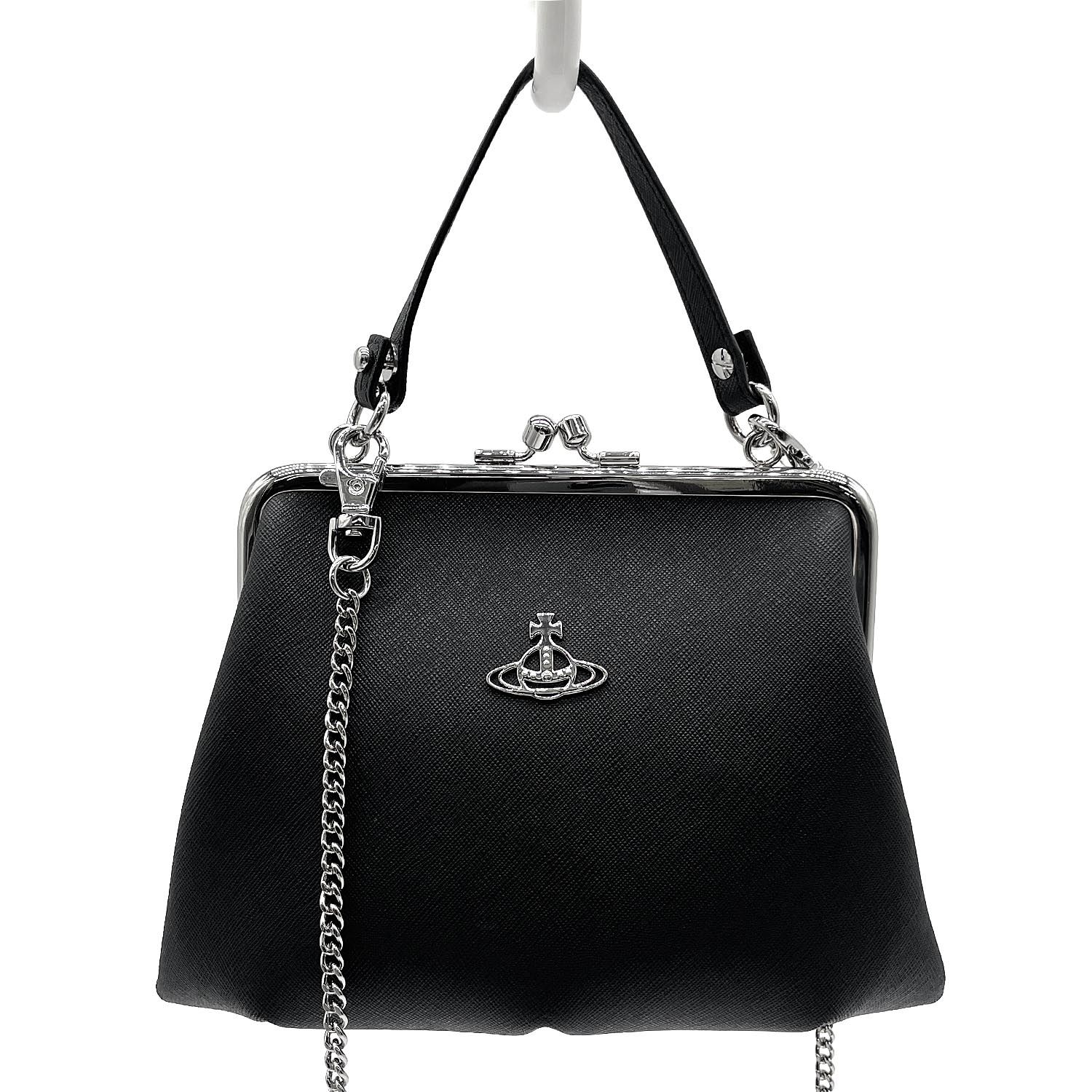 Vivienne Westwood ヴィヴィアンウエストウッド GRANNY FRAME PURSE がま口 チェーン　2way ショルダーバッグ GRANNY ヴィーガンレザー ブラック レディース 【中古】