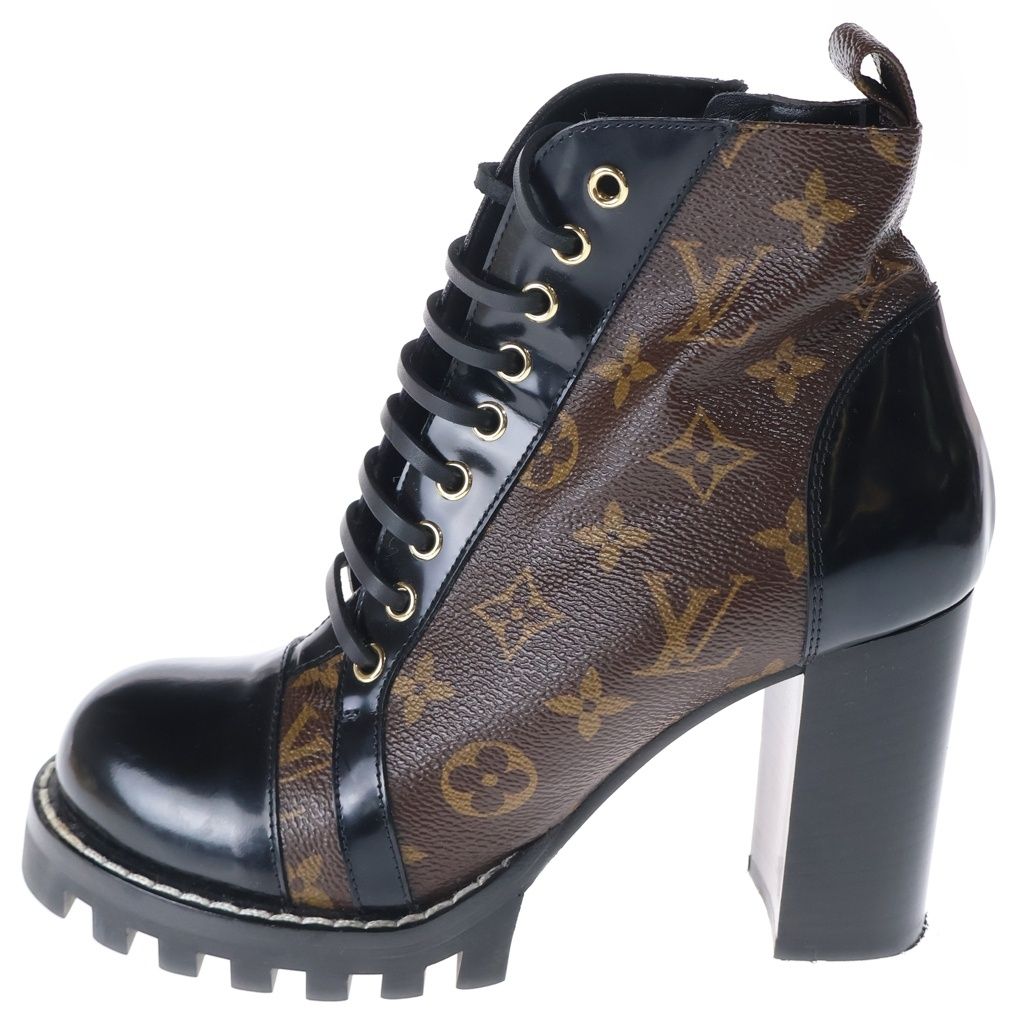 LOUIS VUITTON (ルイヴィトン) スタートレイルライン モノグラム PVC レザー ヒール アンクルブーツ シューズ ブラウン/ブラック レディース