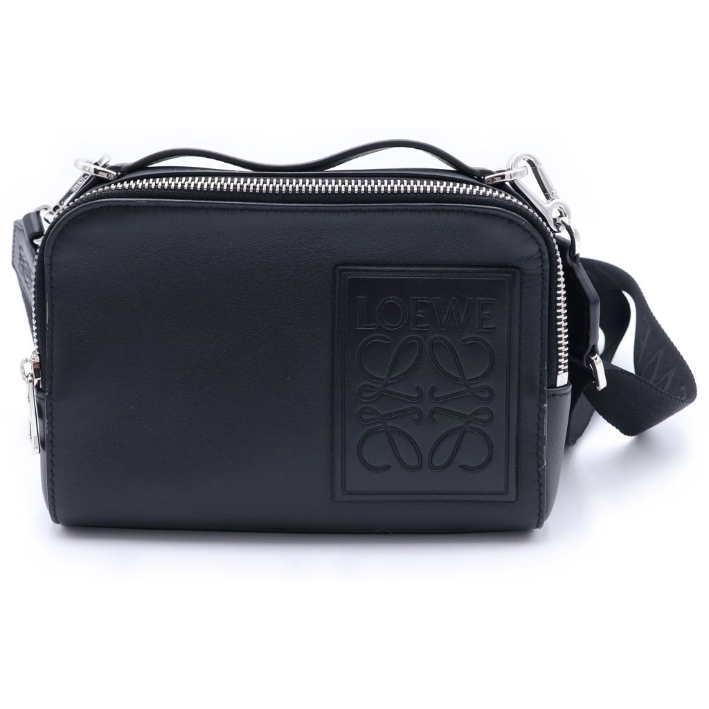 LOEWE (ロエベ) アナグラム ロゴ レザー 2WAY カメラ ハンド ショルダー バッグ シルバー金具 ブラック