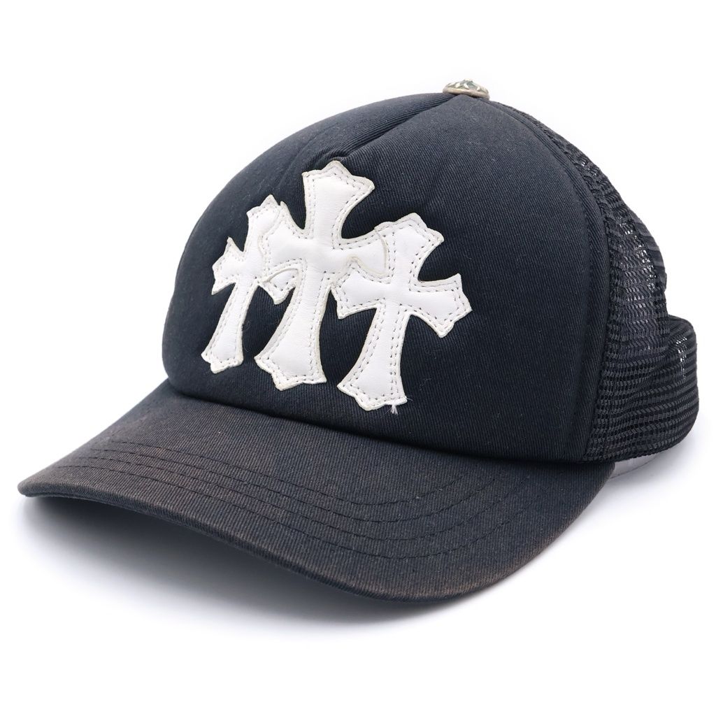 CHROME HEARTS (クロムハーツ) TRUCKER CAP トラッカーキャップ 3セメタリーレザーパッチメッシュキャップ 帽子 ブラック/ホワイト