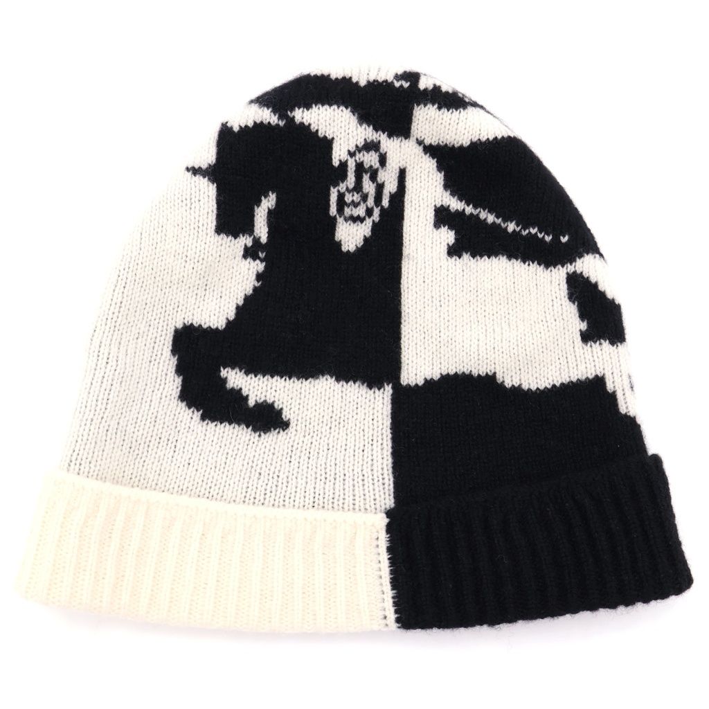 BURBERRY (バーバリー) ニットキャップ ビーニー ブラック×ホワイト