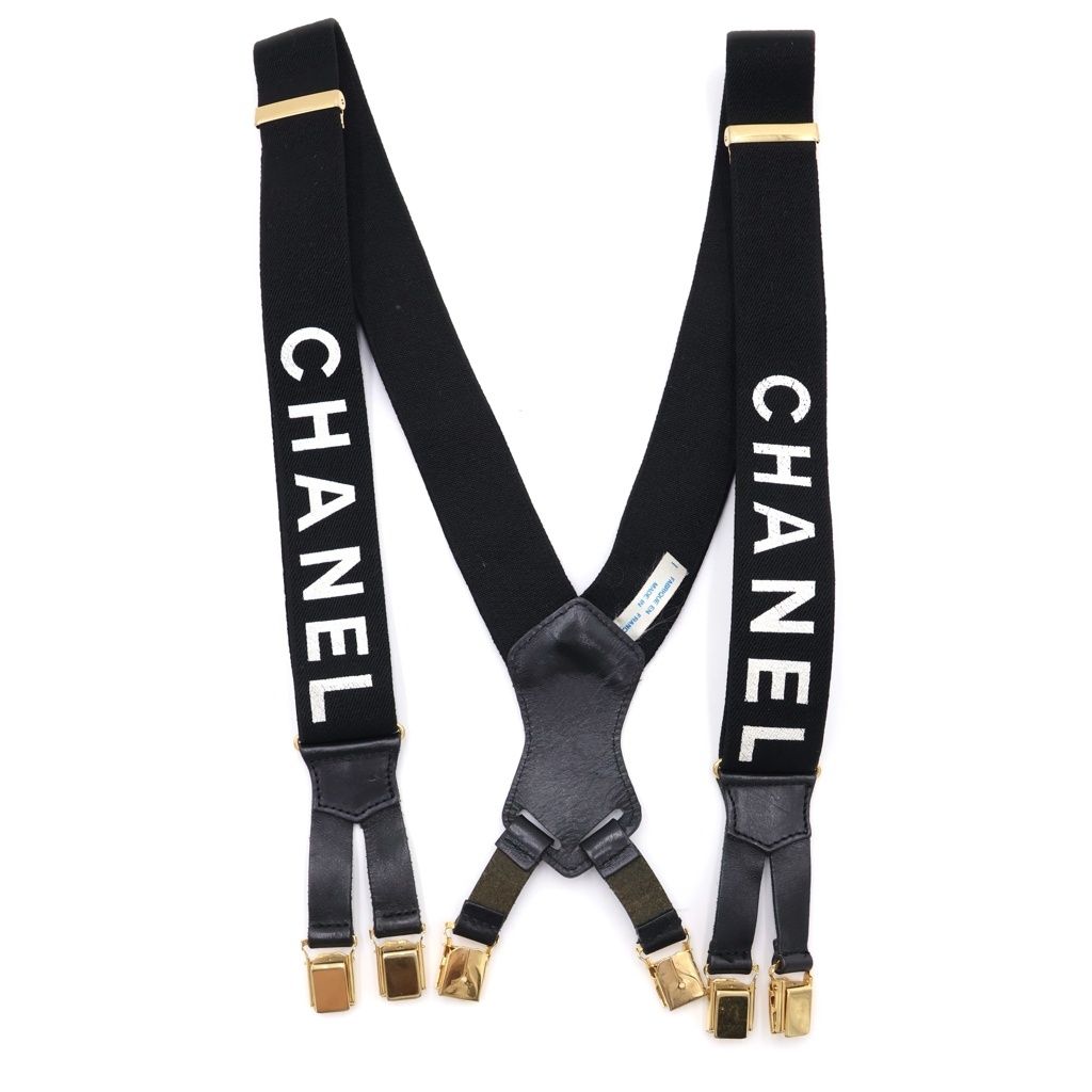 CHANEL (シャネル) ロゴ サスペンダー ブラック ゴールド金具
