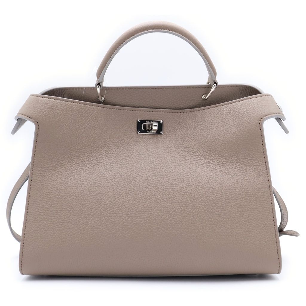 michino (ミチノ) ルテス ミニ 2WAYバッグ ハンドバッグ ショルダーバッグ ベージュ レザー シルバー金具