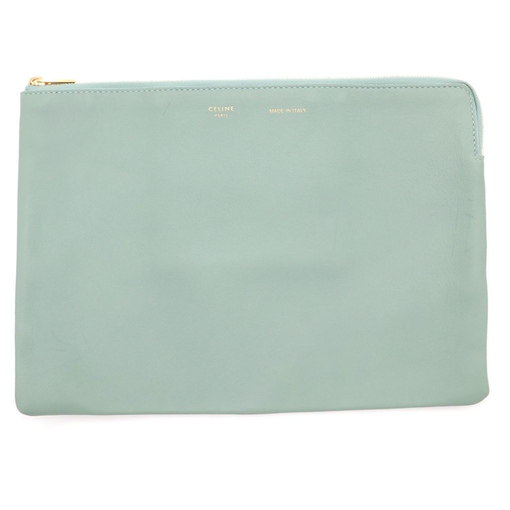 CELINE (セリーヌ) ソロ クラッチバッグ ライトグリーン レザー ゴールド金具