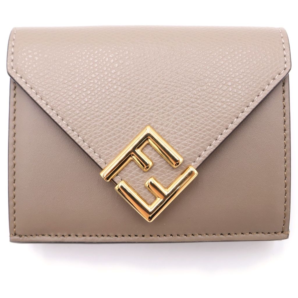 FENDI (フェンディ) Fダイヤモンド トリフォールドウォレット 三つ折り財布 グレー レザー 8M0480