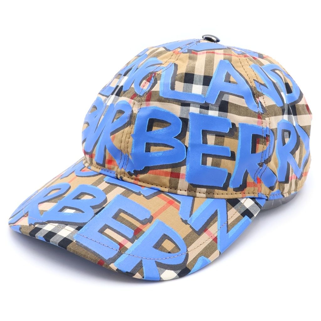BURBERRY (バーバリー) ノバチェック グラフィティ キャップ ブラウン×ブルー キャンバス 4074817 M