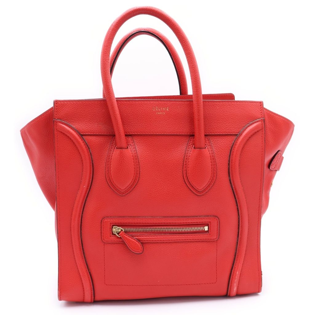 CELINE (セリーヌ) ラゲージ ミニ トートバッグ ハンドバッグ レッド レザー ゴールド金具
