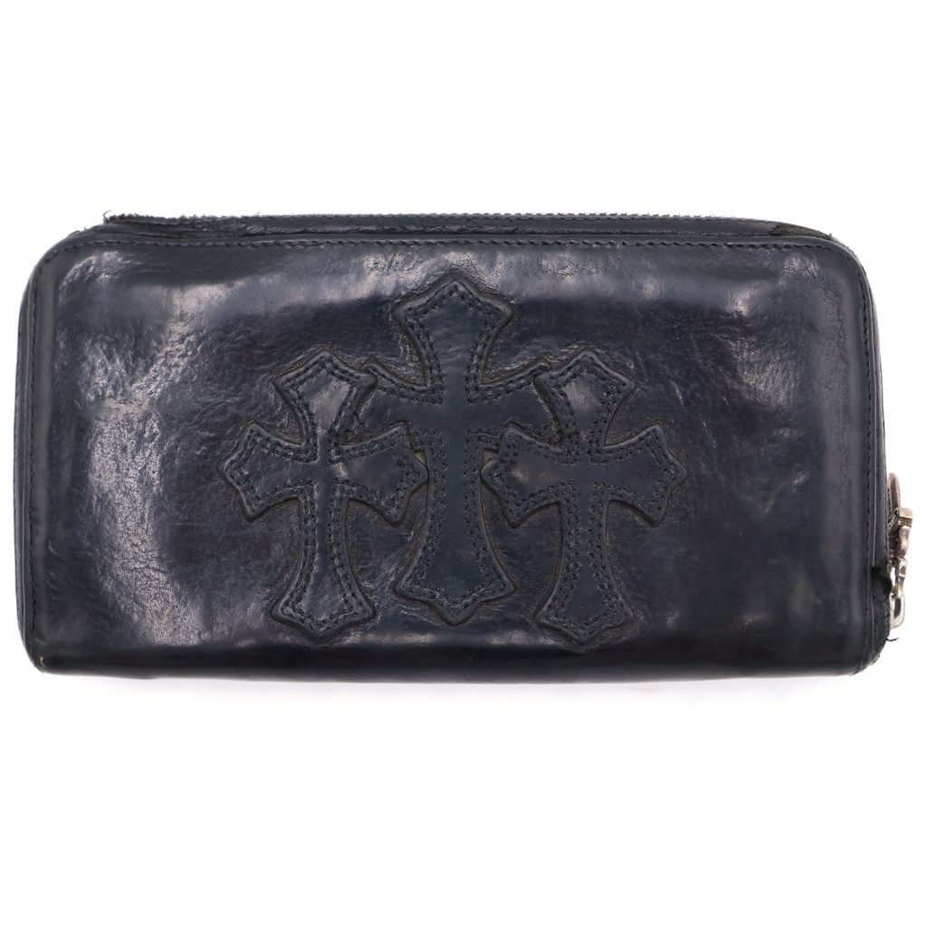 CHROME HEARTS (クロムハーツ) REC F ZIP 3クロス ラウンドジップレザーウォレット 財布 ブラック BCA368
