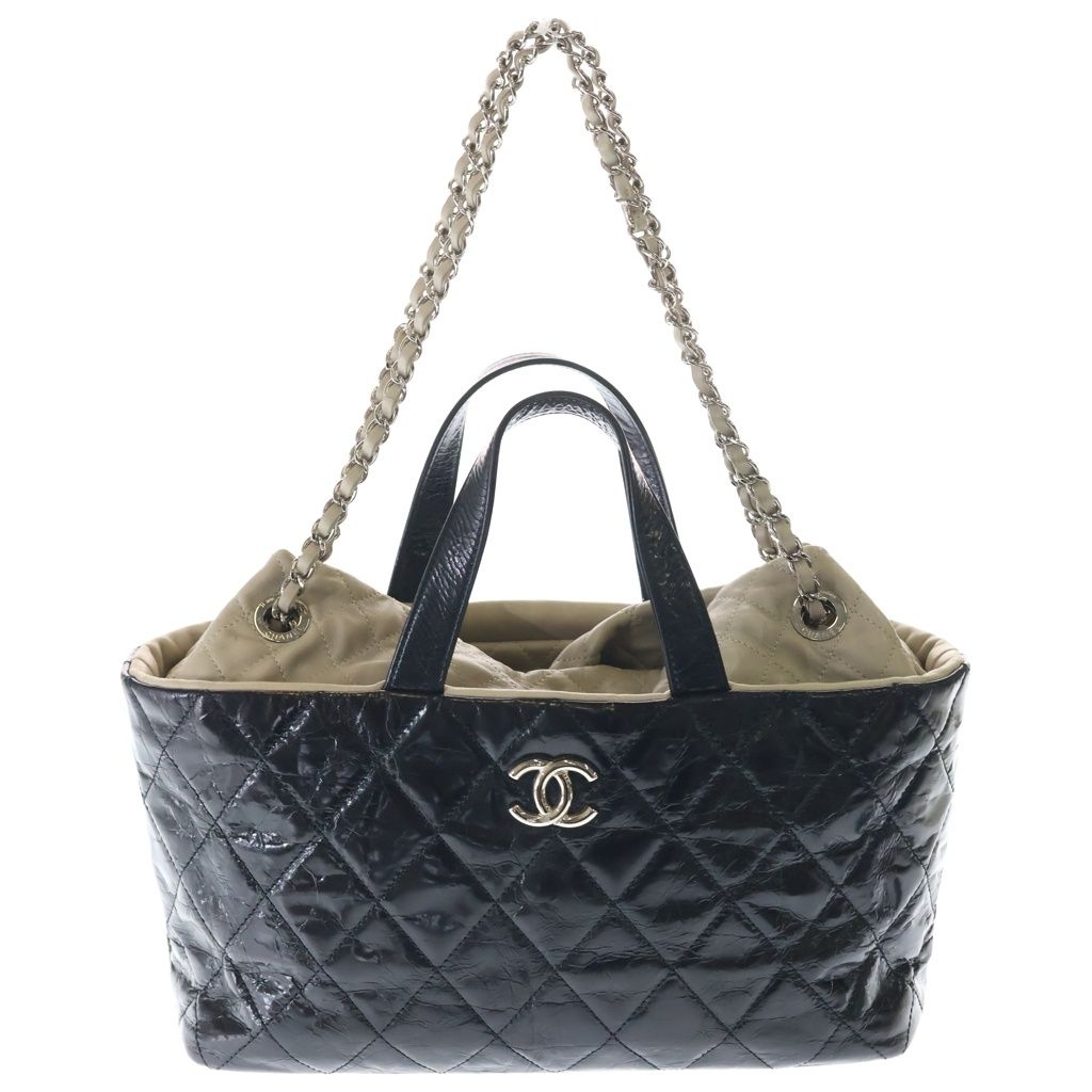 CHANEL (シャネル) ポートベロー マトラッセ 2WAYトートバッグ ハンドバッグ ショルダーバッグ ブラック エイジドカーフスキン シルバー金具
