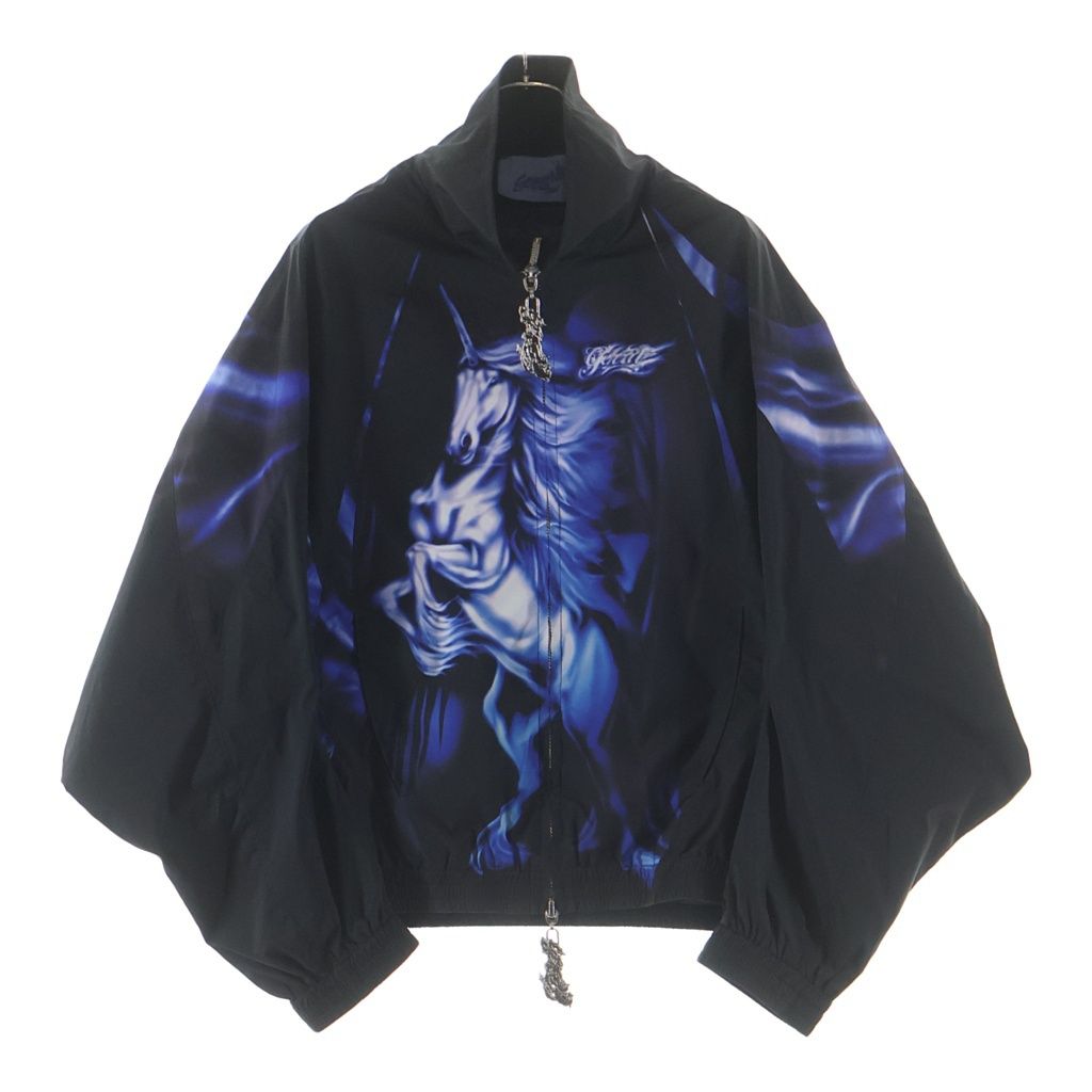 NO BRAND (ノーブランド) GERRIT JACOB NYLON TRACK JACKET ホース柄 ナイロントラックジャケット ブルー