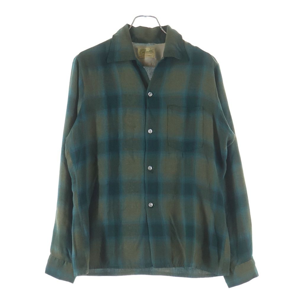 VINTAGE (ヴィンテージ) 60-70s ARROW CHEVELLA OMBRE CHECK RAYON L/S SHIRTS オンブレチェック レーヨン 長袖 シャツ ブラウン/グリーン