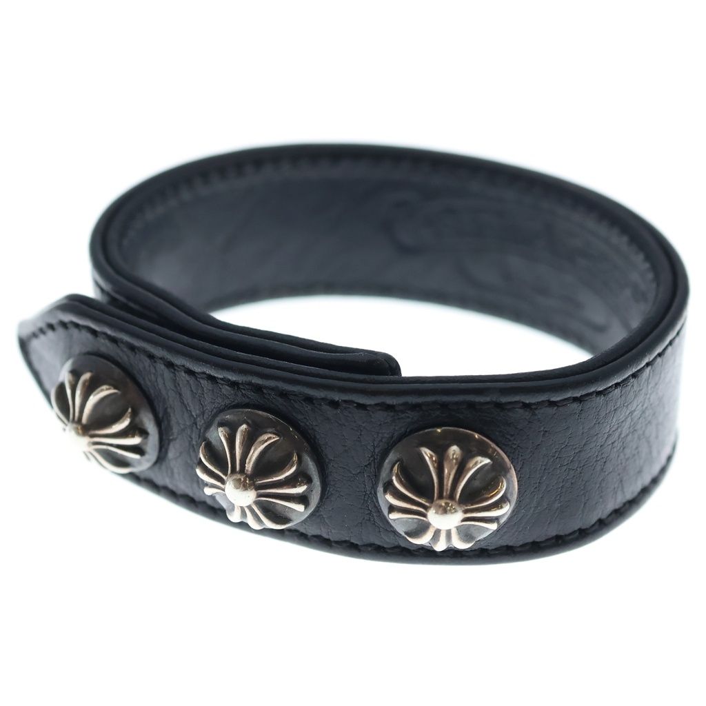 CHROME HEARTS (クロムハーツ) 3BTN 2SNP クロスボール 3ボタン2スナップ レザーブレスレット ブラック/シルバー BCA123