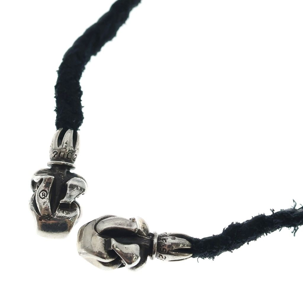 CHROME HEARTS (クロムハーツ) LEATHER BRAID LIPSTONGUE リップアンドタン レザーブレイドネックレス ブラック/シルバー