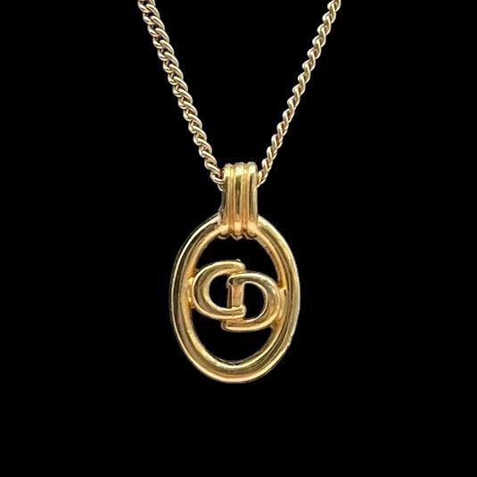 Christian Dior クリスチャンディオール ネックレス CDロゴ 刻印 オーバル型 ヴィンテージ ゴールド アクセサリーレディース