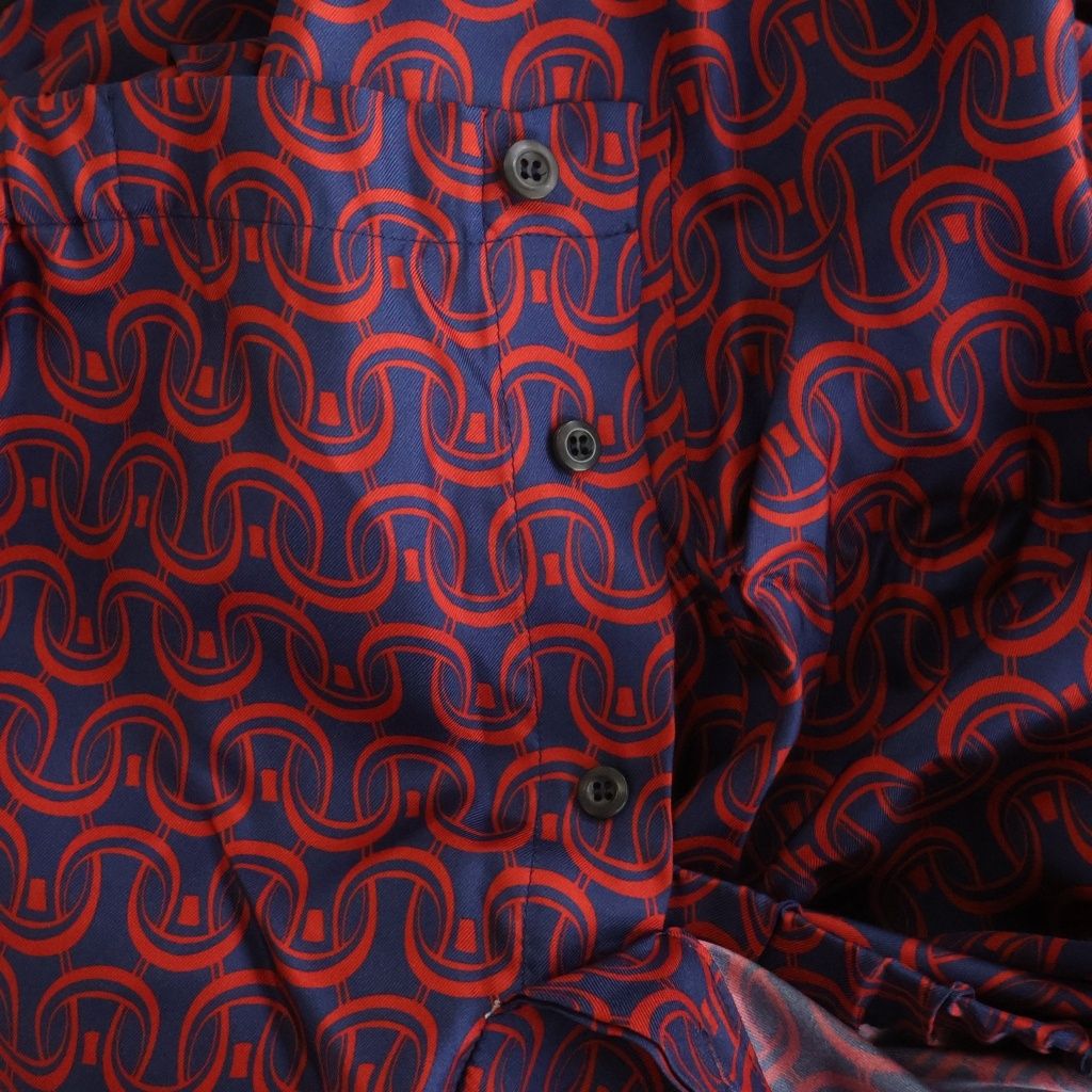 PRADA (プラダ) 総柄プリント シルク パジャマパンツ ネイビー/レッド PJ8B64