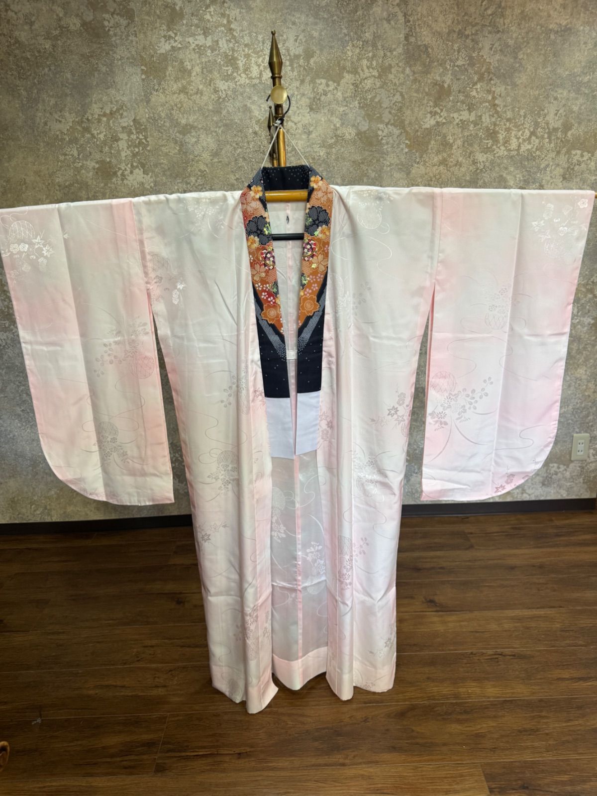 二尺袖着物　卒業袴用着物　レディース【5】茶色✖️グレー花柄