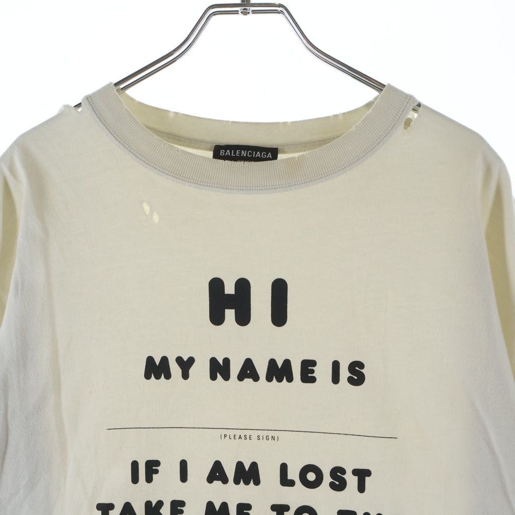 BALENCIAGA (バレンシアガ) 21SS HI MY NAME IS プリント ダメージ加工 半袖Tシャツ カットソー ホワイト 661715 TKVF1