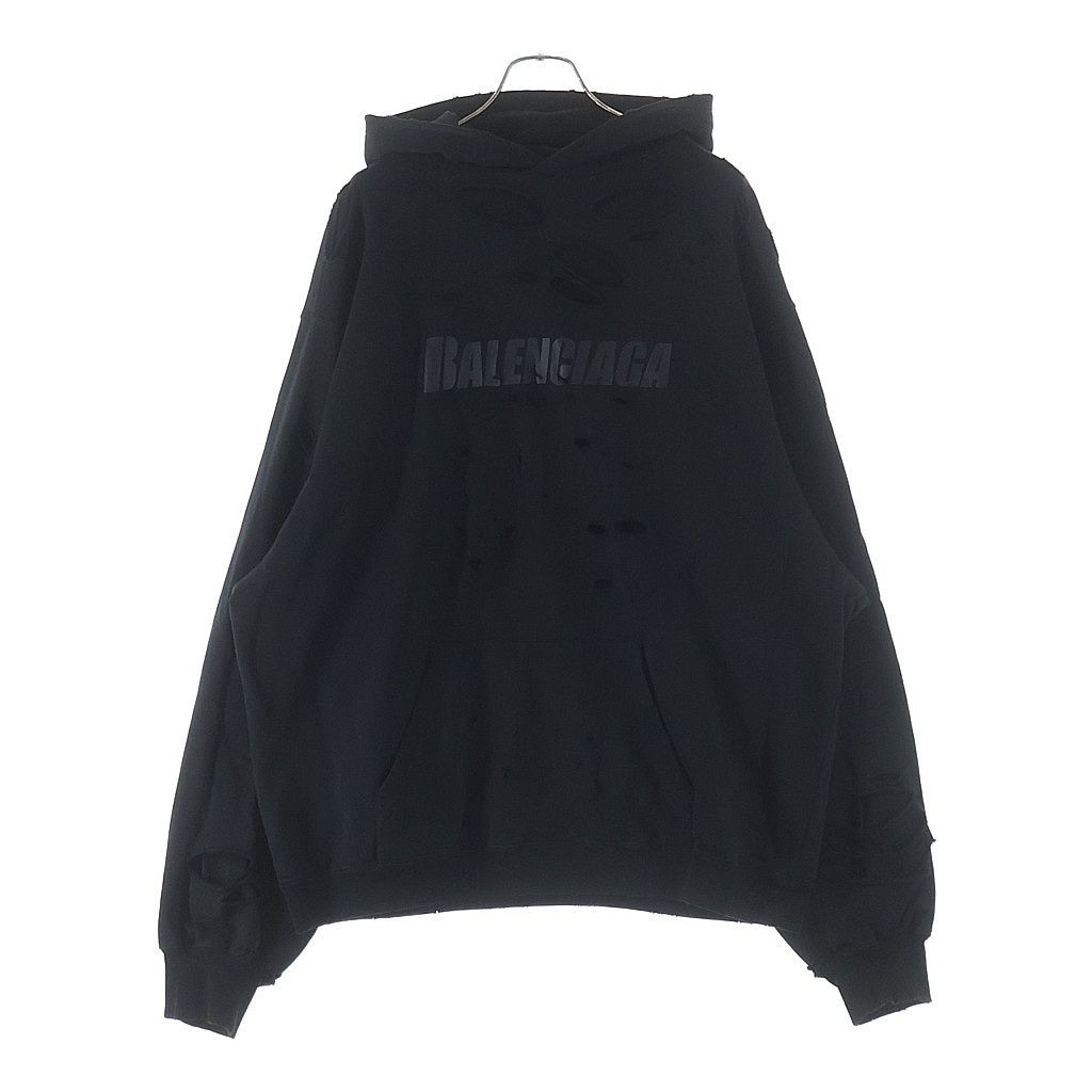 BALENCIAGA (バレンシアガ) 21SS Caps Destroyed Hoodie キャップス デストロイド フーディ プルオーバーパーカー ダメージ加工 グリーン 659403 TKVB6