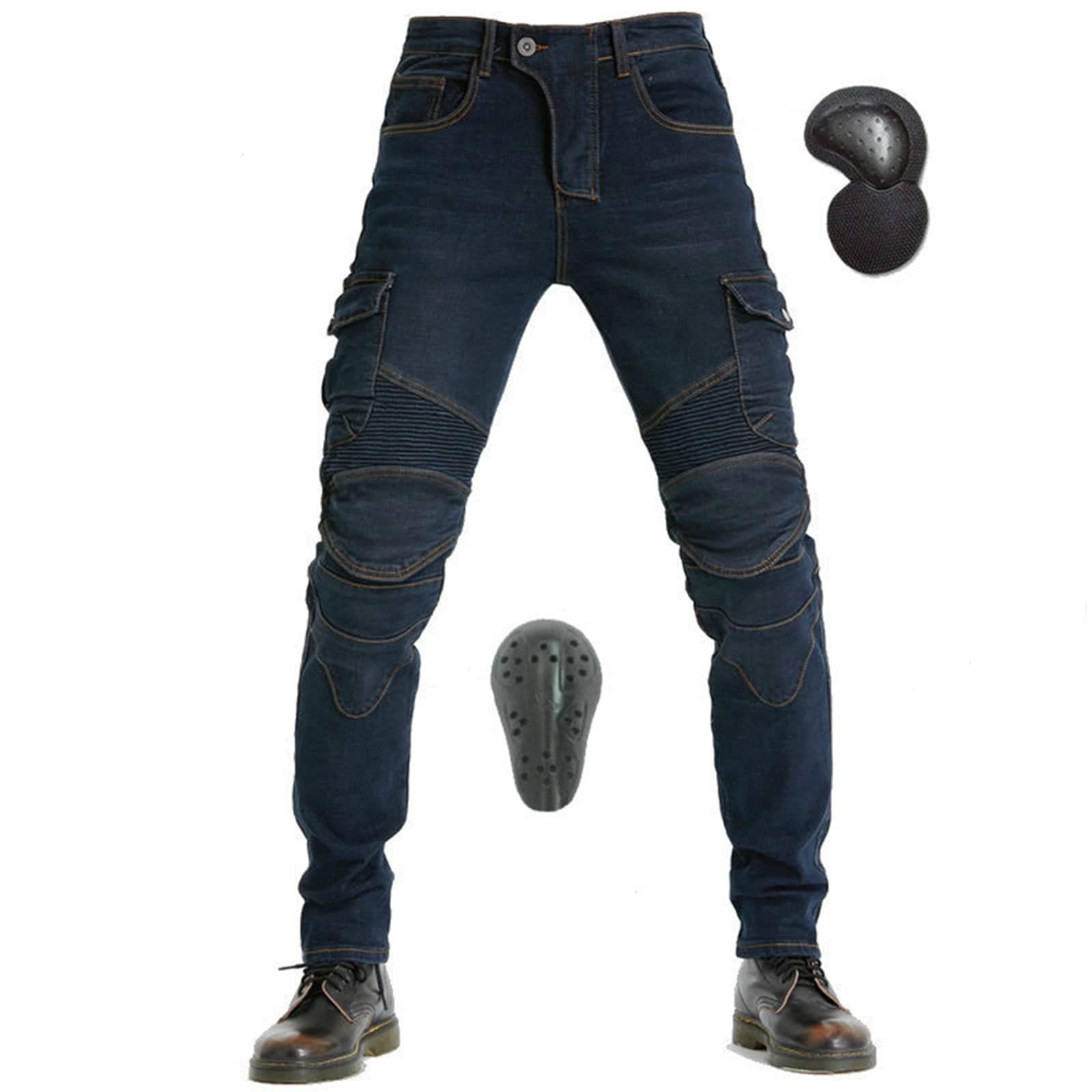 新品 [Huaming] LOKIPONG バイク用パンツ メンズ バイクカーゴパンツ ライディングパンツ プロテクター付き ライダースパンツ 耐磨 バイクズボン レーシングパンツ ストレッチ素材 春夏秋冬 ブルー 2XLサイズ