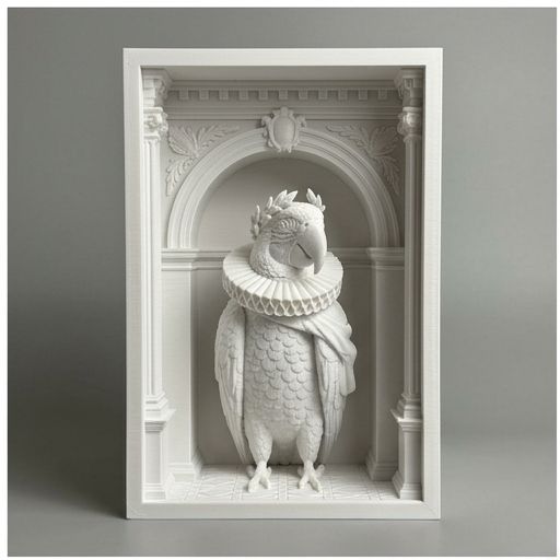 ルリコンゴウインコのブックヌーク 3Dプリント 白PLA 本棚インテリア