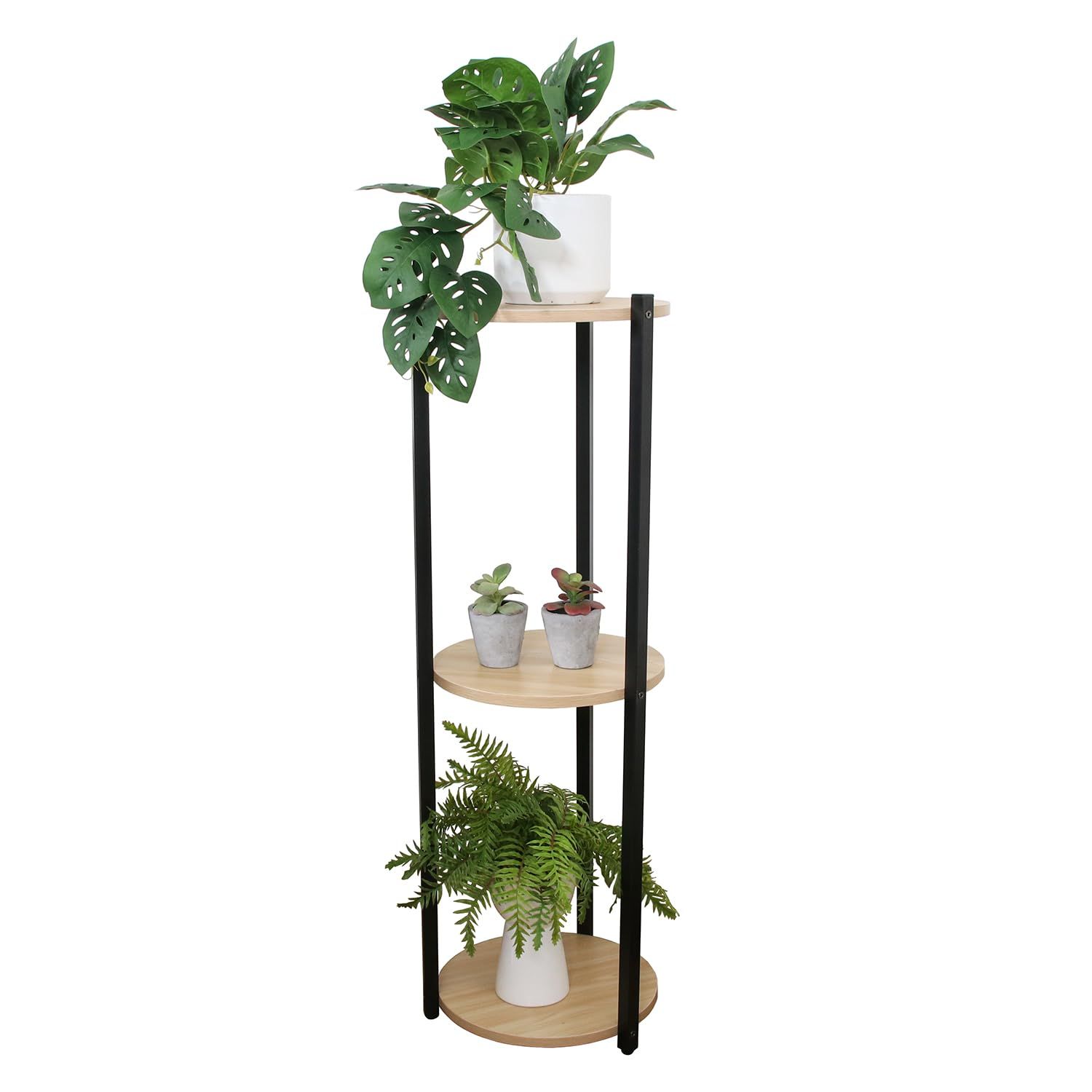 新品 不二貿易 フラワースタンド 屋内 ディスプレイラック 3段 幅31×奥行33×高さ100cm ブラック サイドテーブル 生活雑貨 小物収納 63771