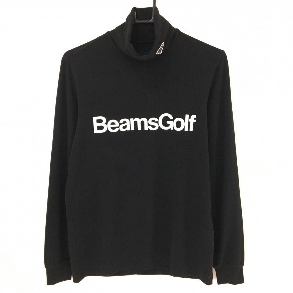 美品】ビームスゴルフ 長袖ハイネックシャツ 黒×白 フロントロゴ 表微