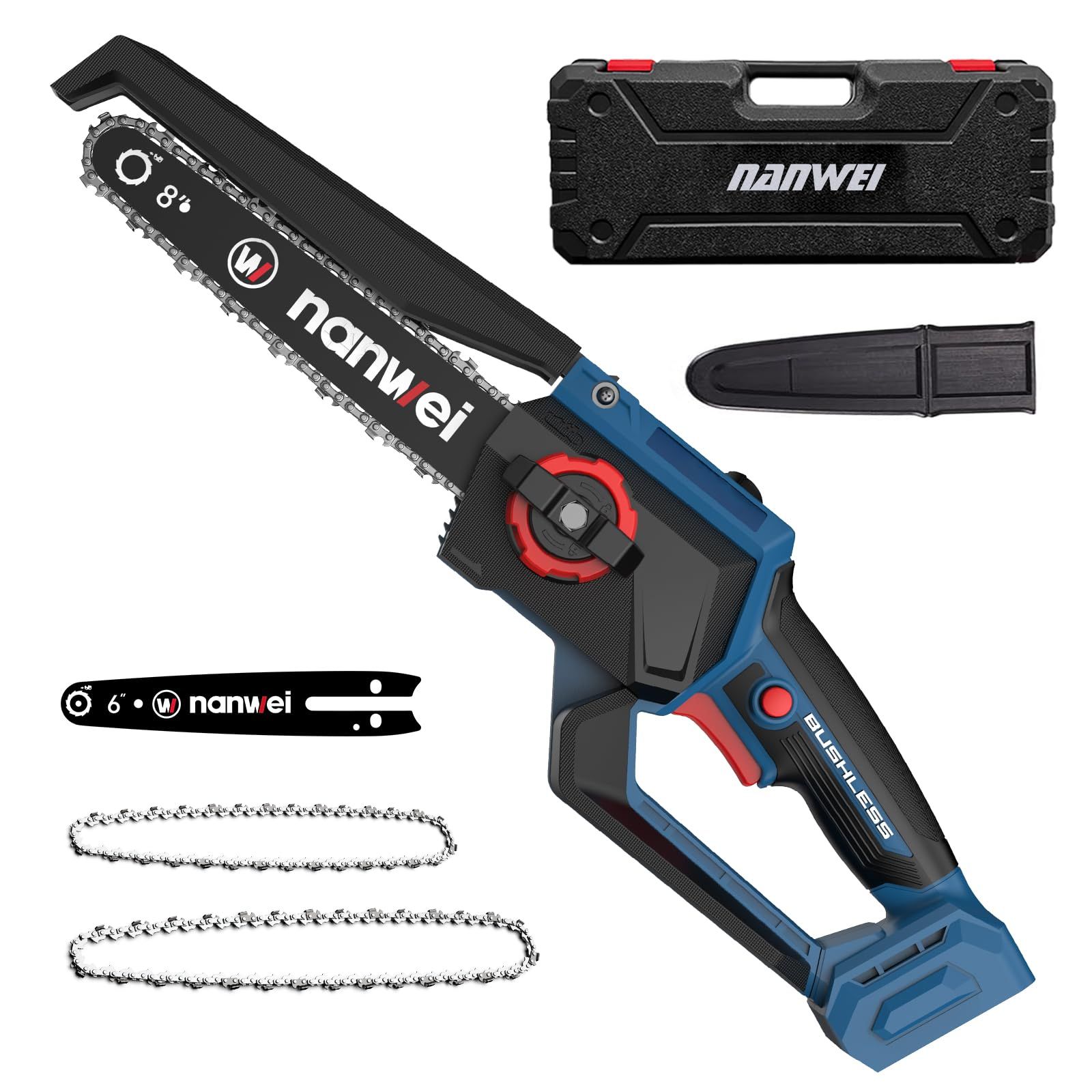 ☆新品☆NANWEI チェーンソー充電式 8インチ マキタ18Vバッテリー対応 工具レス調整 電動チェーンソー ブラシレスモーター 電動のこぎり 6インチ小型 軽量 伐採・枝払い・枝打ち・薪作り・庭木の剪定 【バッテリー・充電器別売り】 96b0c7ea